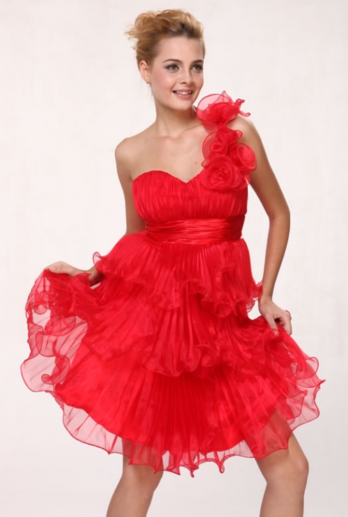 Red Sweetheart Organza A-line Strapless Short cocktail dress/ homecoming dresses