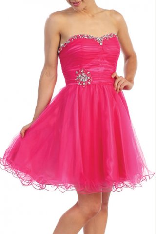 Fuchsia Sweetheart Organza A-line Strapless Short cocktail dress/ homecoming dresses for girls