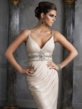 Spaghetti Straps V-neck Design Rhinestone knee length Short Evening Party Gown At Wholesale Price