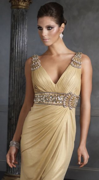 Elegant V-neck Pleated chiffon Beaded Design Short Evening Party dress with empire waist