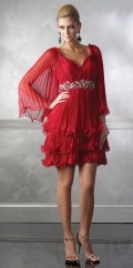 Red Three Layers fashion Design Chiffon beads working Lovely knee length Evening Party Gown Available in Spring
