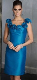Flower Strap Round Neck Blue Short Column Design Evening Party dress gown