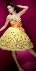 Yellow Appliques Orange Butterfly Waistband Tea Length Homecoming / Cocktail prom Dress