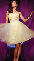 Top Tube Light Yellow Appliques Simple Bridemaid / Cocktail prom Dress