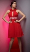 Halter Red Flower Neck Appliques Waistband New Style Tea Length Cocktail / Homecoming Dress