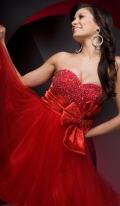 Red Sweetheart Sequins Beading Tiny Pleated Buttrefly Waistband Princess Tea Length Cocktail Prom Dress