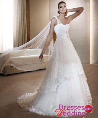 Chiffon One Shoulder A-line Asymmetrical Wedding Dresses