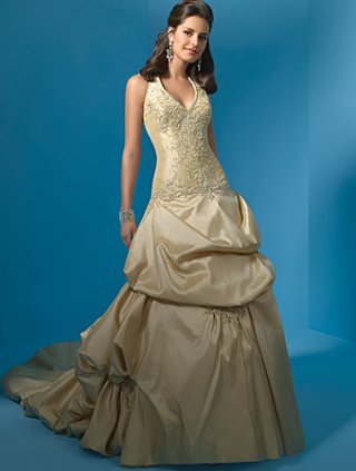 A-line Halter Semi-Cathedral Train Wedding Dresses (yz0305)