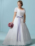 A-line Short Sleeves Scoop Neck Satin Wedding Dresses (yz0346)