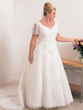A-line Short Sleeves V-neck Lace Wedding Dresses (yz0347)