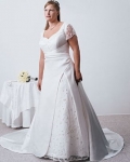 A-line Short Sleeves V-neck Satin Wedding Dresses (yz0348)
