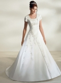 Short-sleeved One-piece Satin Wedding Dresses (yz0349)