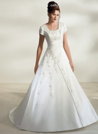Short-sleeved One-piece Satin Wedding Dresses (yz0349)