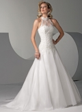 A-line Lace Halter Satin Wedding Dresses (yz0352)