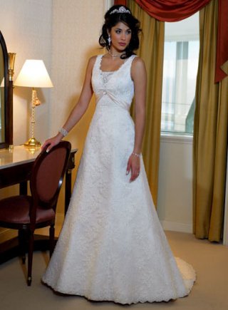 A-line Scoop Neck Chapel Train Lace Wedding Dresses (yz0353)