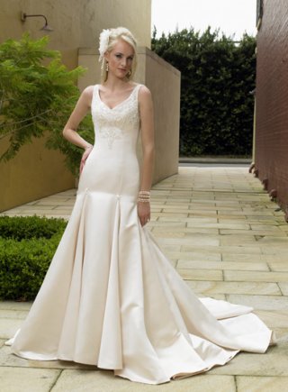 Trumpet V-neck Chapel Train Satin Wedding Dresses (yz0355)