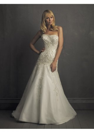 Strapless neckline A-Line embroidered with crystal chapel train Wedding Dress (BOTS1291)