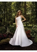 Soft Satin strapless A-line ball gown with Venice lace appliques Chapel train Wedding Dresses (BOTS1286)