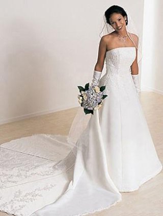 A-line Strapless Cathedral Train Satin Wedding Dresses (yz0453)