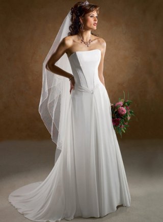 A-line Strapless Chapel Train Chiffon Wedding Dresses (yz0454)