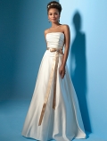 A-line Strapless Chapel Train Lace Satin Wedding Dresses (yz0470)