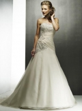 A-line Strapless Chapel Train Lace Satin Wedding Dresses (yz0463)