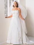 A-line Strapless Chapel Train Lace Satin Wedding Dresses (yz0483)