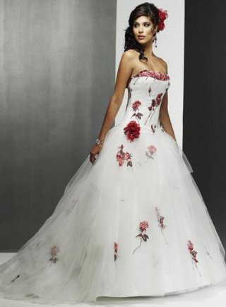A-line Strapless Chapel Train Lace Satin Wedding Dresses (yz0466)