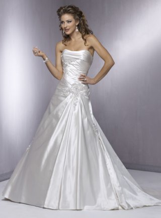 A-line Strapless Chapel Train Lace Satin Wedding Dresses (yz0467)