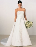 A-line Strapless Chapel Train Lace Satin Wedding Dresses (yz0486)