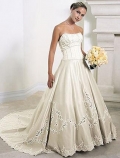 A-line Strapless Chapel Train Lace Satin Wedding Dresses (yz0476)