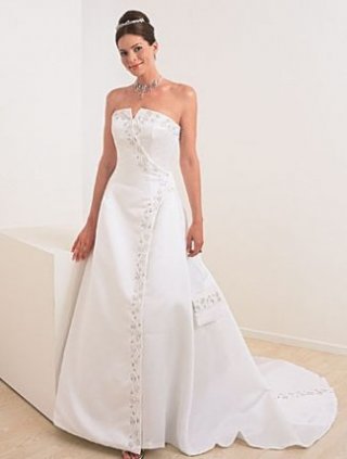 A-line Strapless Chapel Train Lace Satin Wedding Dresses (yz0487)