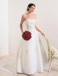 A-line Strapless Chapel Train Lace Satin Wedding Dresses (yz0477)