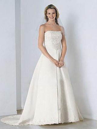 A-line Strapless Chapel Train Lace Satin Wedding Dresses (yz0478)