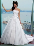 A-line Strapless Chapel Train Satin Wedding Dresses (yz0507)