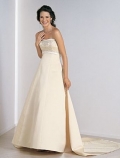 A-line Strapless Chapel Train Satin Wedding Dresses (yz0489)