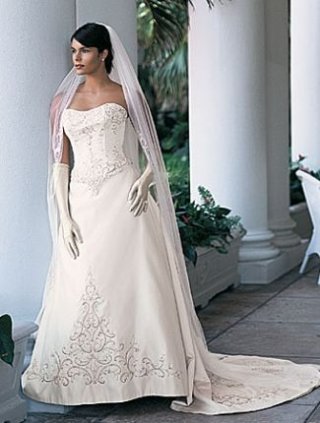 A-line Strapless Chapel Train Satin Wedding Dresses (yz0490)