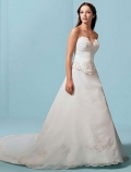A-line Strapless Chapel Train Satin Wedding Dresses (yz0493)