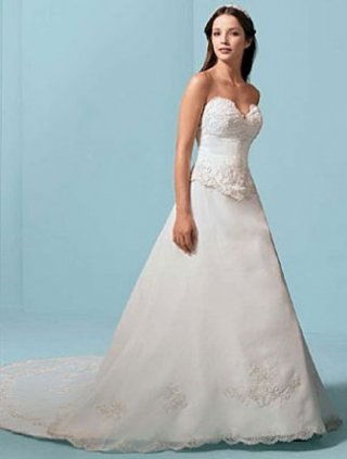 A-line Strapless Chapel Train Satin Wedding Dresses (yz0493)