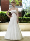A-line Strapless Chapel Train Satin Wedding Dresses (yz0511)