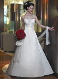 A-line Strapless Chapel Train Satin Wedding Dresses (yz0495)