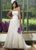 A-line Strapless Chapel Train Satin Wedding Dresses (SP0100)