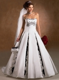 A-line Strapless Chapel Train Satin Wedding Dresses (SP0096)