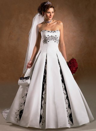 A-line Strapless Chapel Train Satin Wedding Dresses (SP0096)