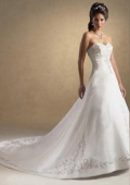 A-line Strapless Chapel Train Satin Wedding Dresses (SP0085)