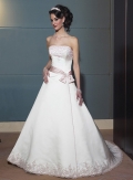 A-line Strapless Chapel Train Satin Wedding Dresses (SP0084)