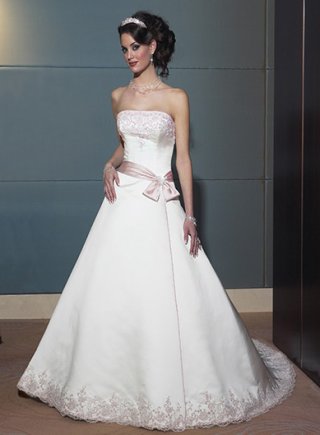 A-line Strapless Chapel Train Satin Wedding Dresses (SP0084)