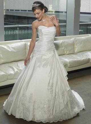 A-line Strapless Chapel Train Satin Wedding Dresses (SP0075)