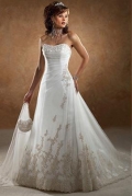 A-line Strapless Chapel Train Satin Wedding Dresses (SP0091)