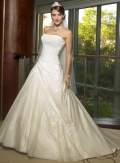 A-line Strapless Chapel Train Satin Wedding Dresses (SP0073)